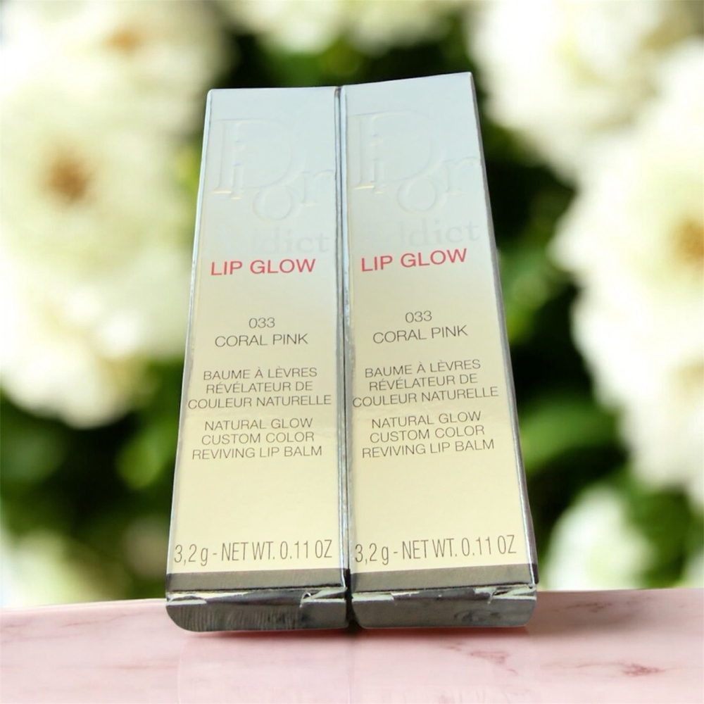 2 pcs Women's Dior Addict Lip Glow Lip Balm Coral Pink